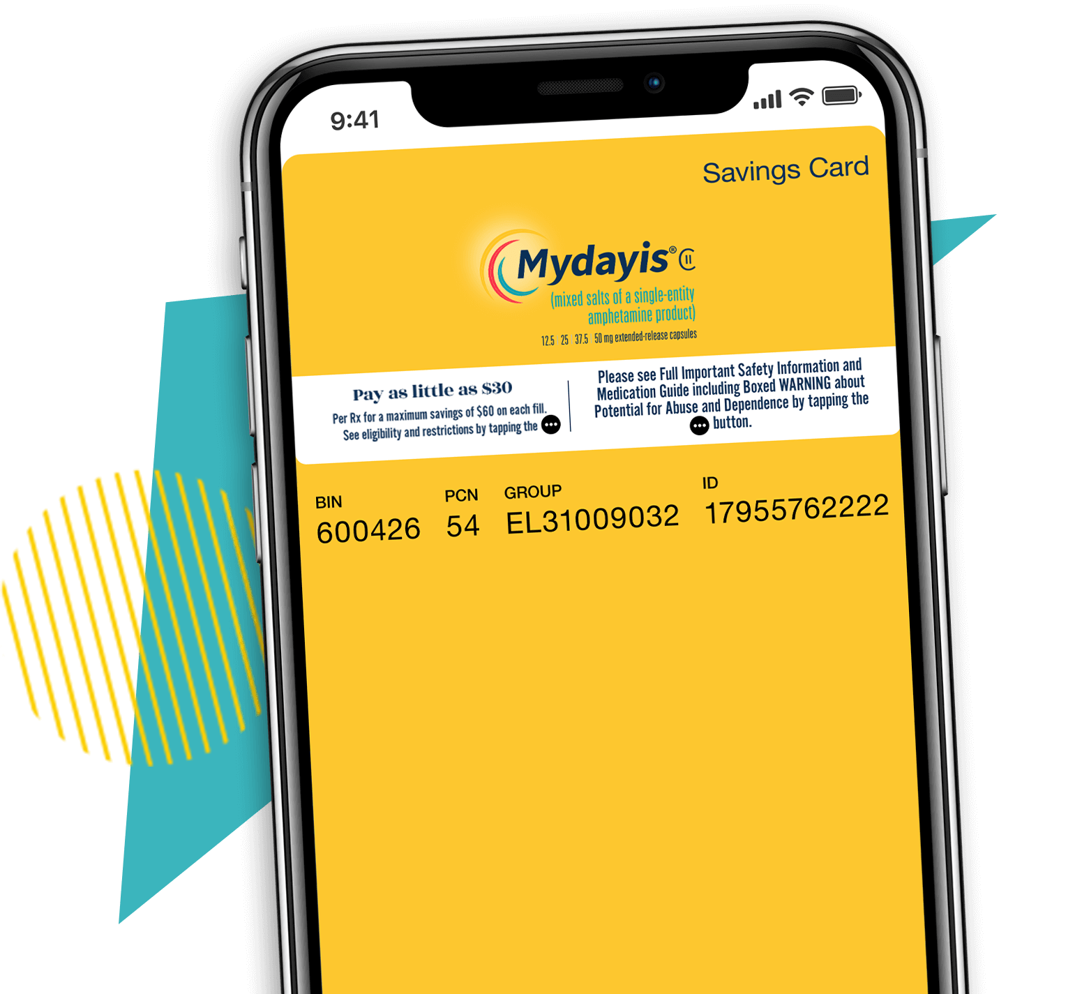 Mydayis mobile wallet prescription savings card.